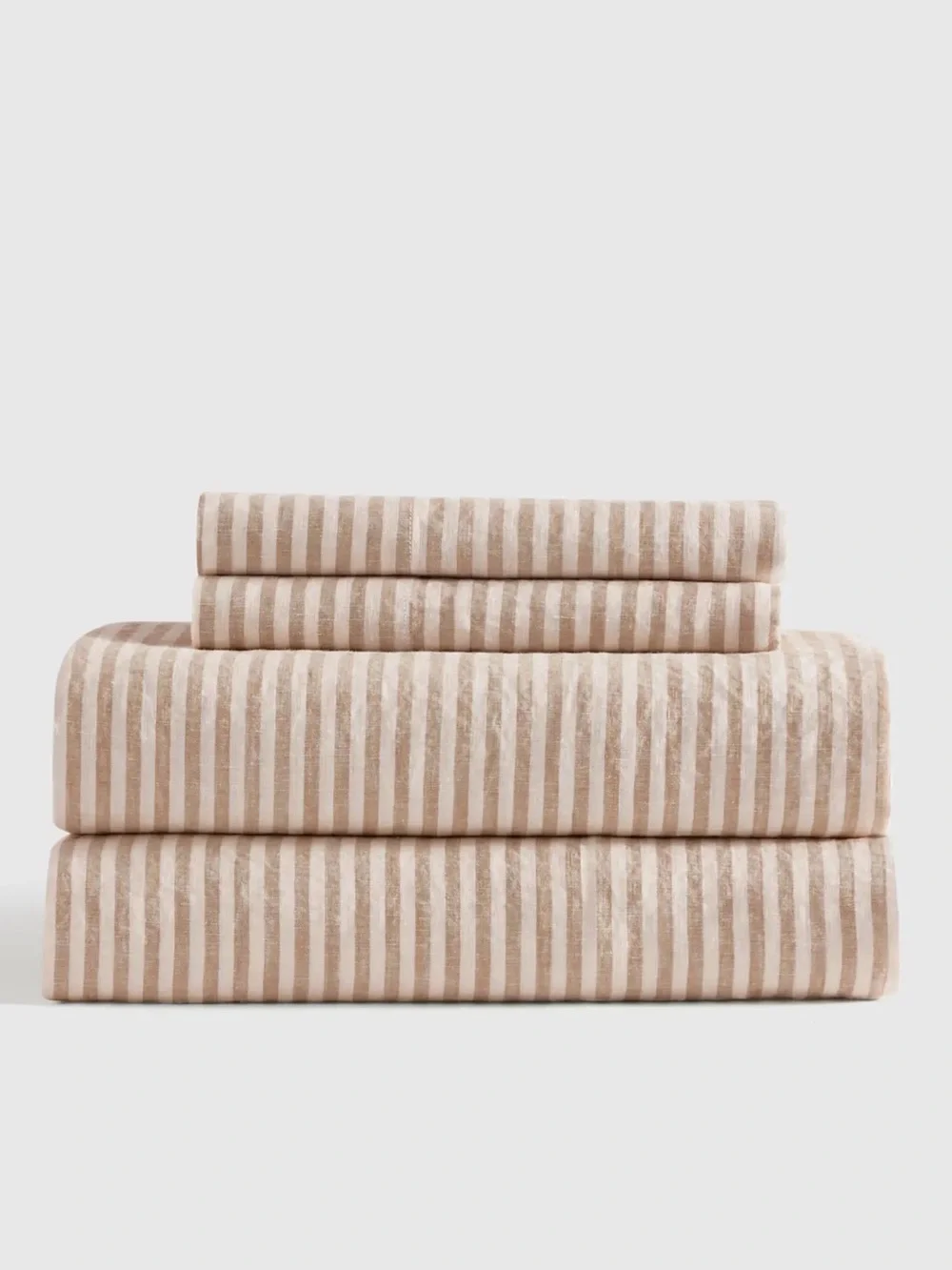 Quince Tan Cream Striped European Linen  Sheet Set King/Cal King